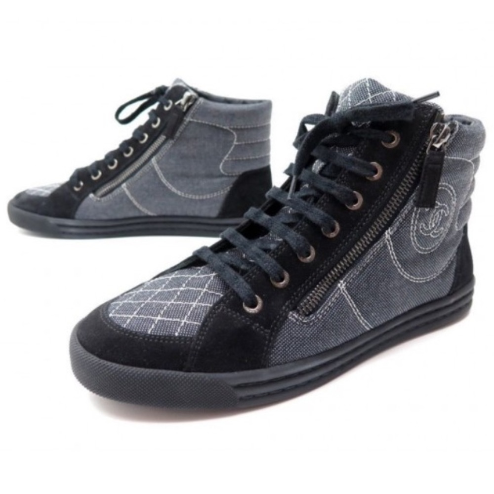 CHANEL Bicolor High Top Zip Sneakers